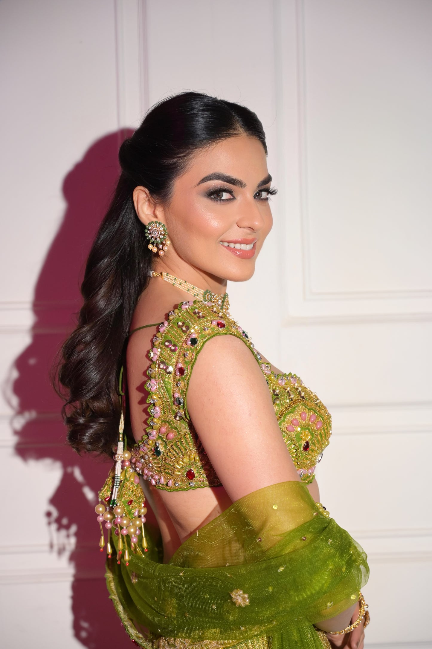 Seaweed Green Silk Embroidered Lengha Set