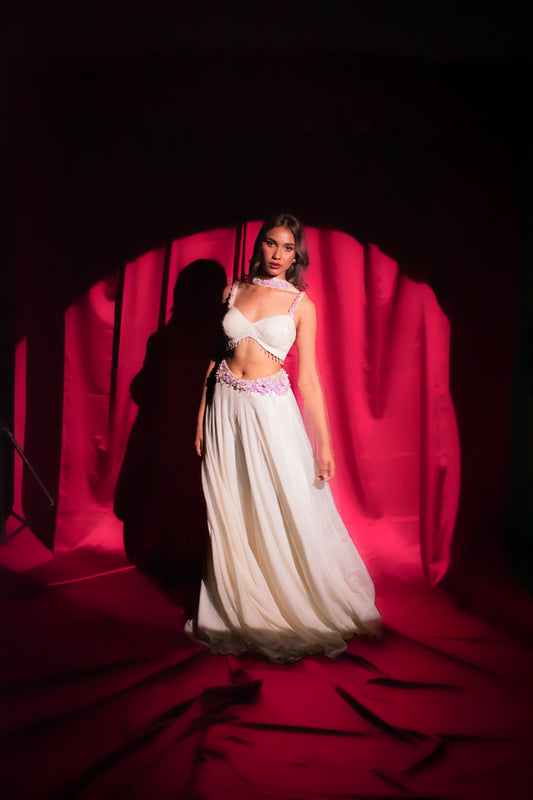 Ethereal Elegance: Sequin-Embellished Ivory Ensemble