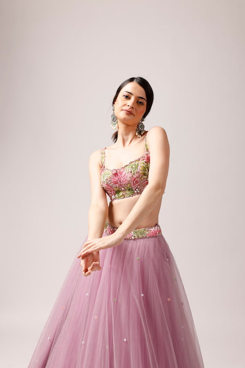 Pastel Dream: Baby Pink Net Lehenga with Exquisite Embellishments