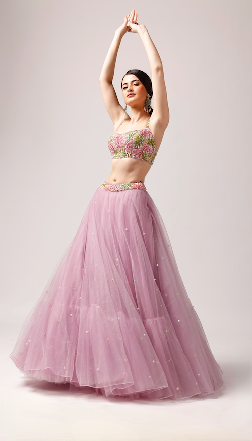 Pastel Dream: Baby Pink Net Lehenga with Exquisite Embellishments