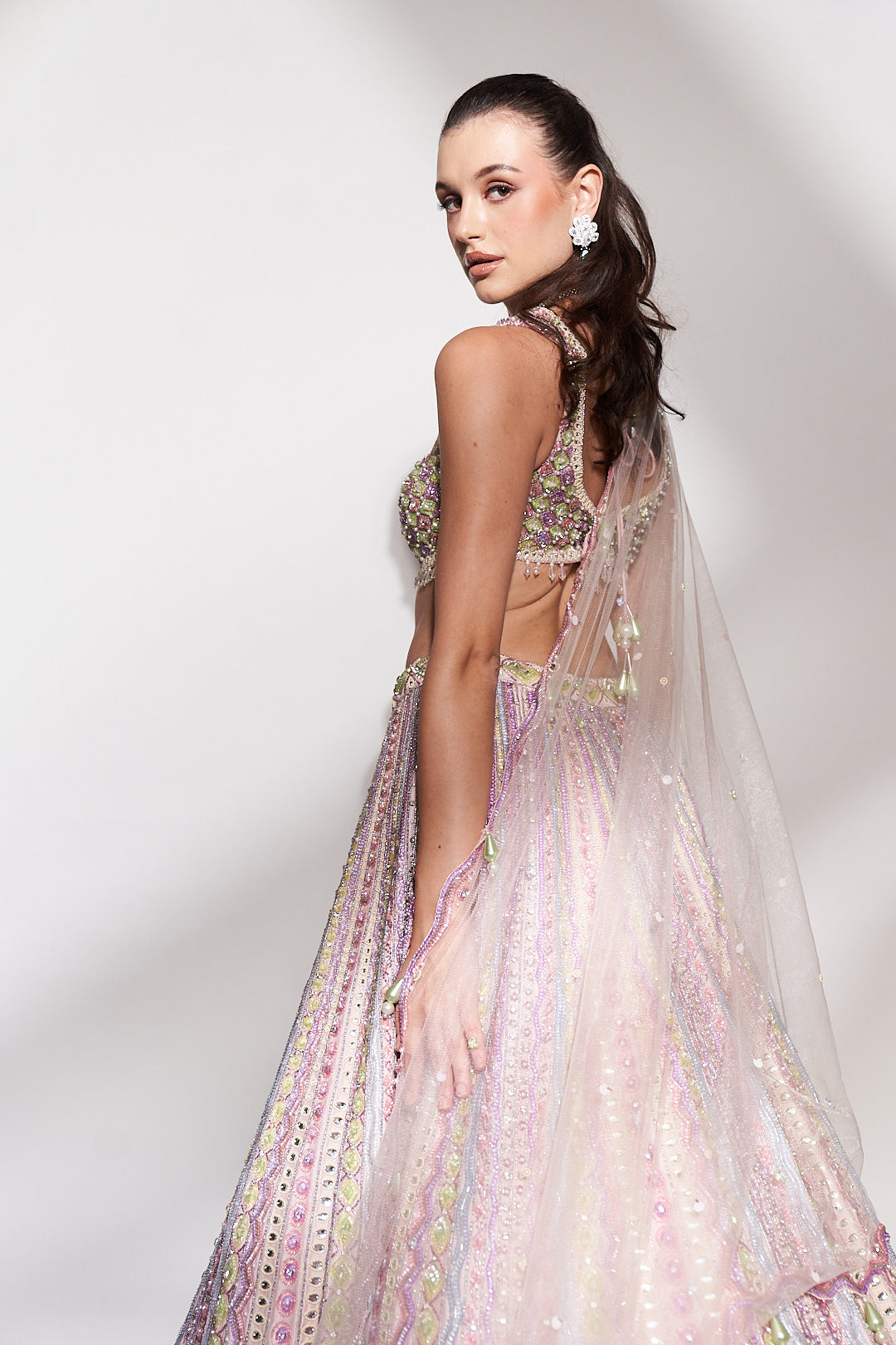 Pastel Symphony: Multi-Hued Embroidered Lehenga with Sequins and Mirror Accents