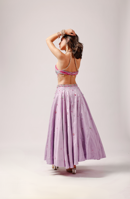 Lavender Dream: Lehenga Ensemble with Colorful Beaded Blouse