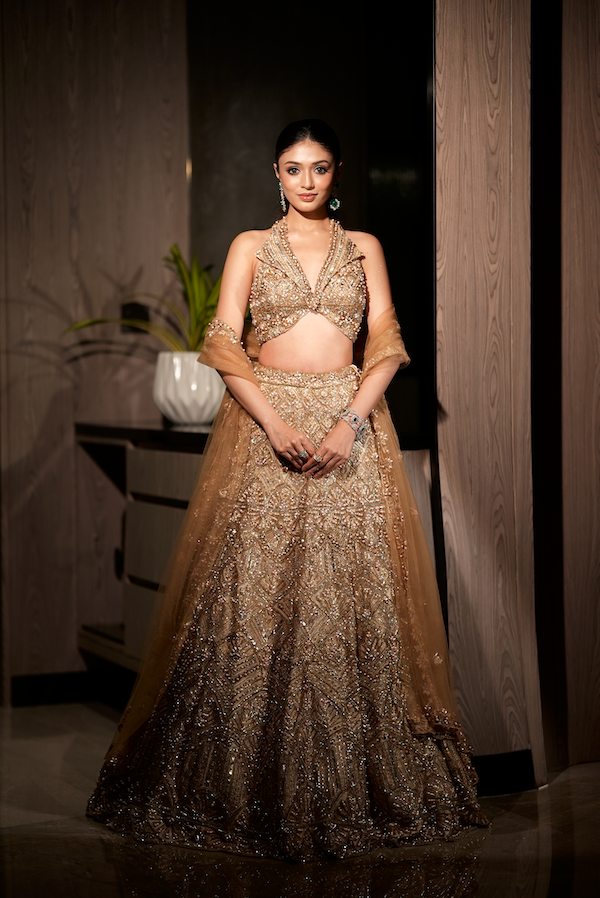 Champagne gold embellished lengha set