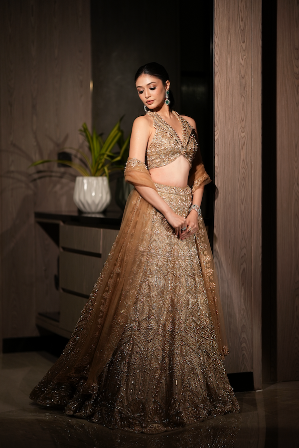 Champagne gold embellished lengha set