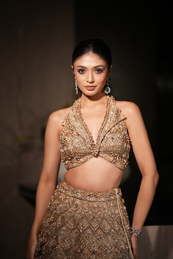 Champagne gold embellished lengha set