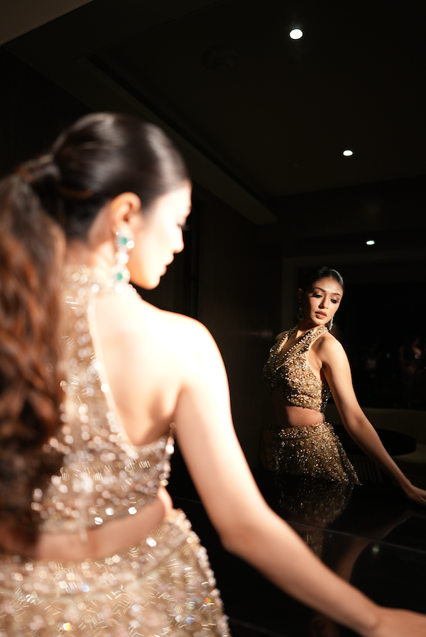 Champagne gold embellished lengha set