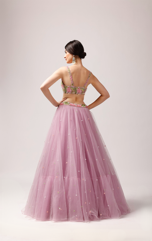 Pastel Dream: Baby Pink Net Lehenga with Exquisite Embellishments