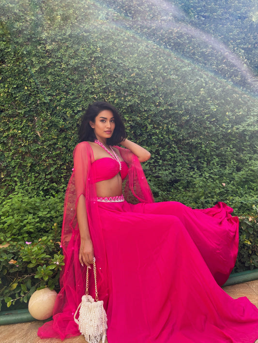 Pryanka Talukdar X Anshika Tak Label (Mirror Magic: Pink Ruched Halter Neck Blouse)