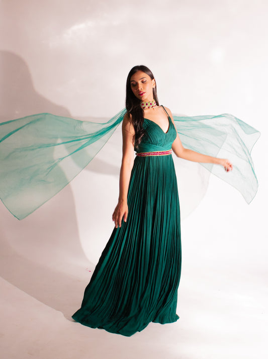 Sage Spirit- Unveil Elegance & Embrace Enchantment with our ruched suit & choker neck dupatta
