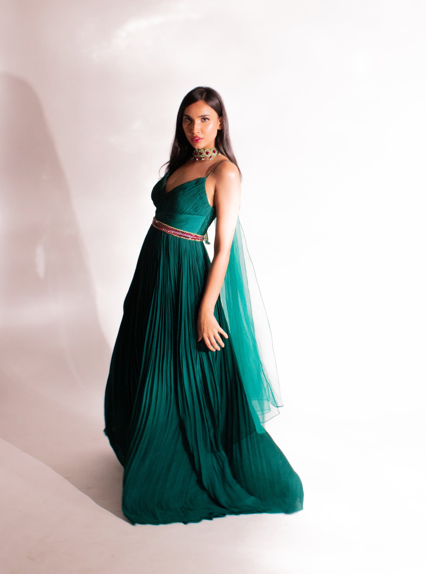 Sage Spirit- Unveil Elegance & Embrace Enchantment with our ruched suit & choker neck dupatta