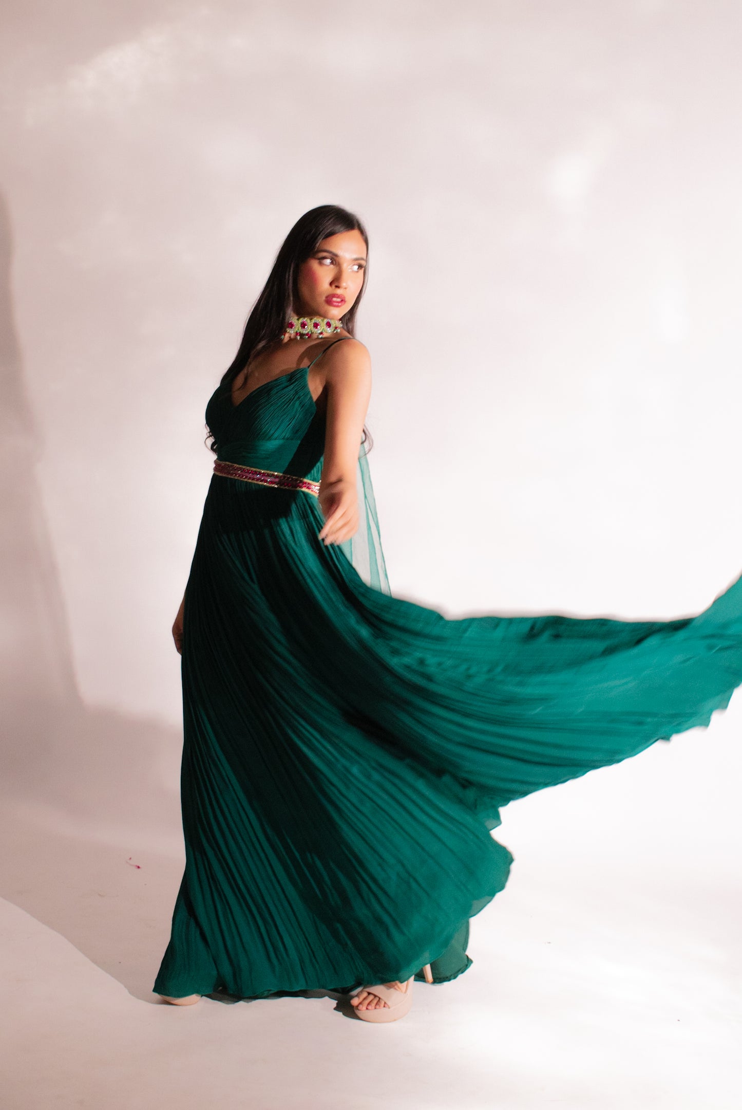 Sage Spirit- Unveil Elegance & Embrace Enchantment with our ruched suit & choker neck dupatta