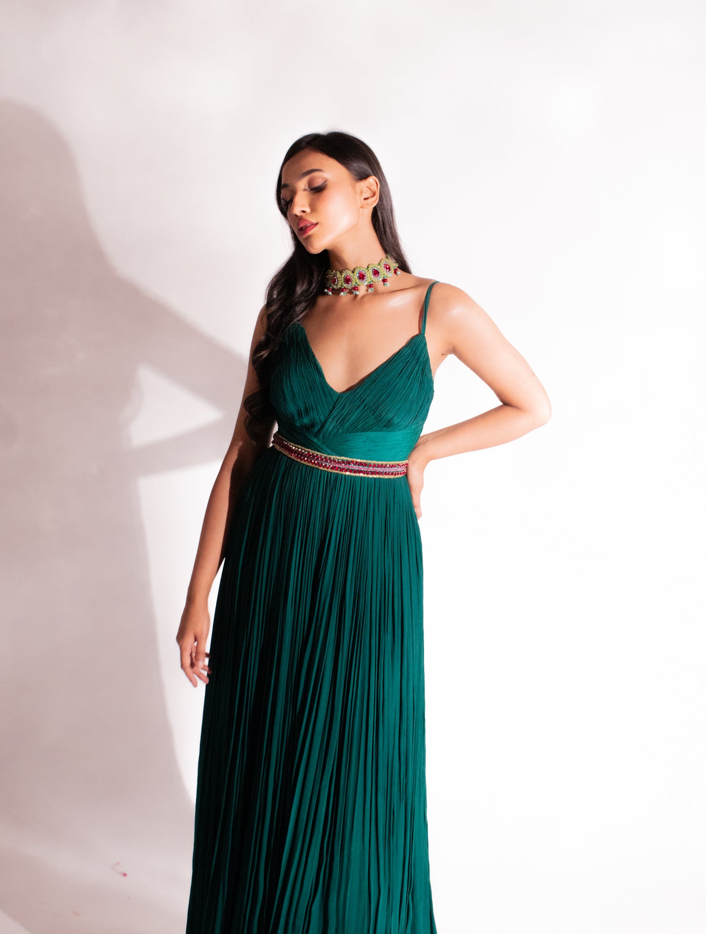 Sage Spirit- Unveil Elegance & Embrace Enchantment with our ruched suit & choker neck dupatta