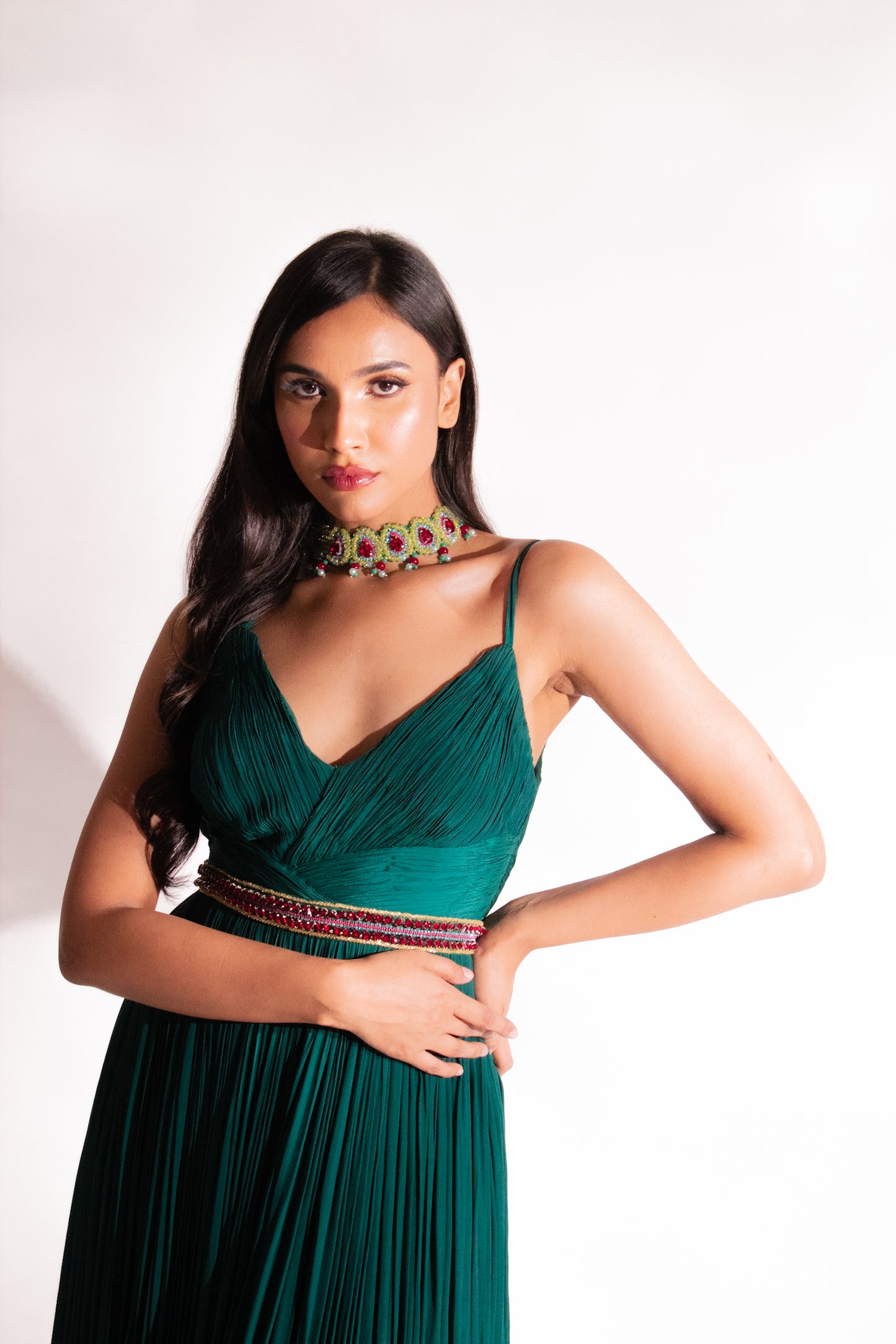 Sage Spirit- Unveil Elegance & Embrace Enchantment with our ruched suit & choker neck dupatta