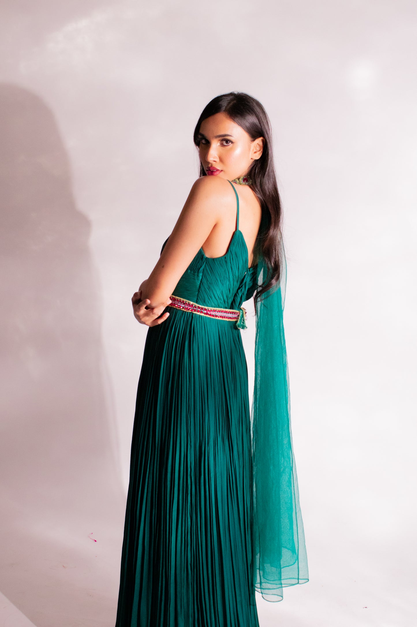 Sage Spirit- Unveil Elegance & Embrace Enchantment with our ruched suit & choker neck dupatta