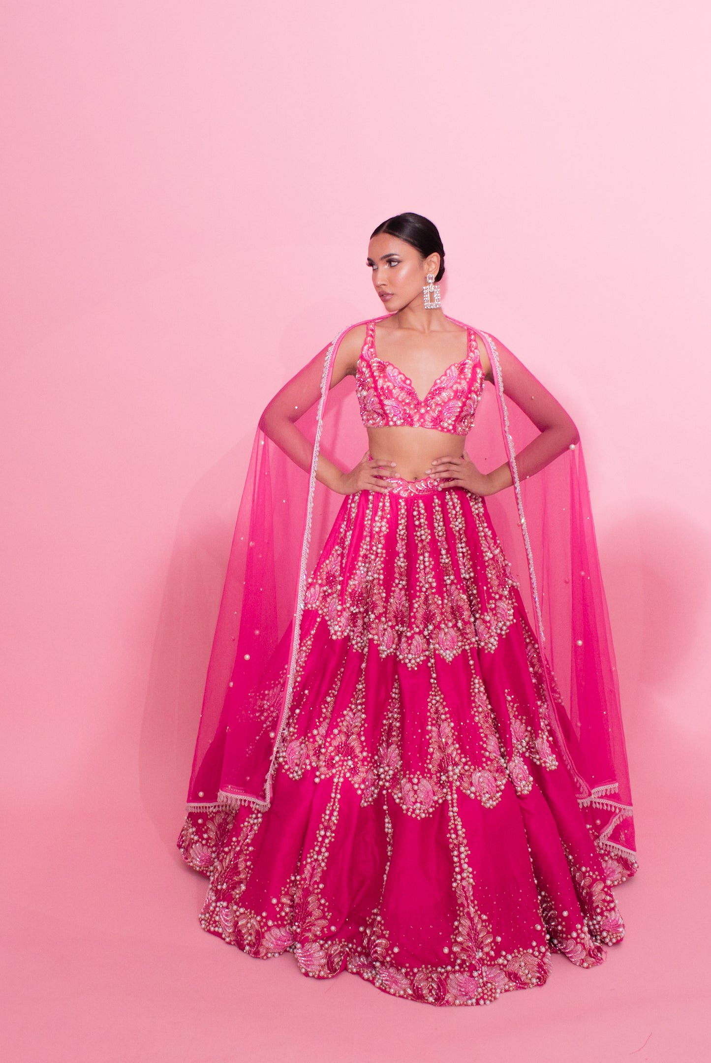 Pink Petals and Pearls: Embroidered Lehenga with Sequins and Cutwork