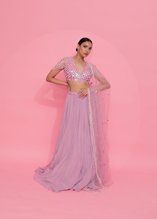 Sequin Delight: Lavender Bliss with Embroidered Grace