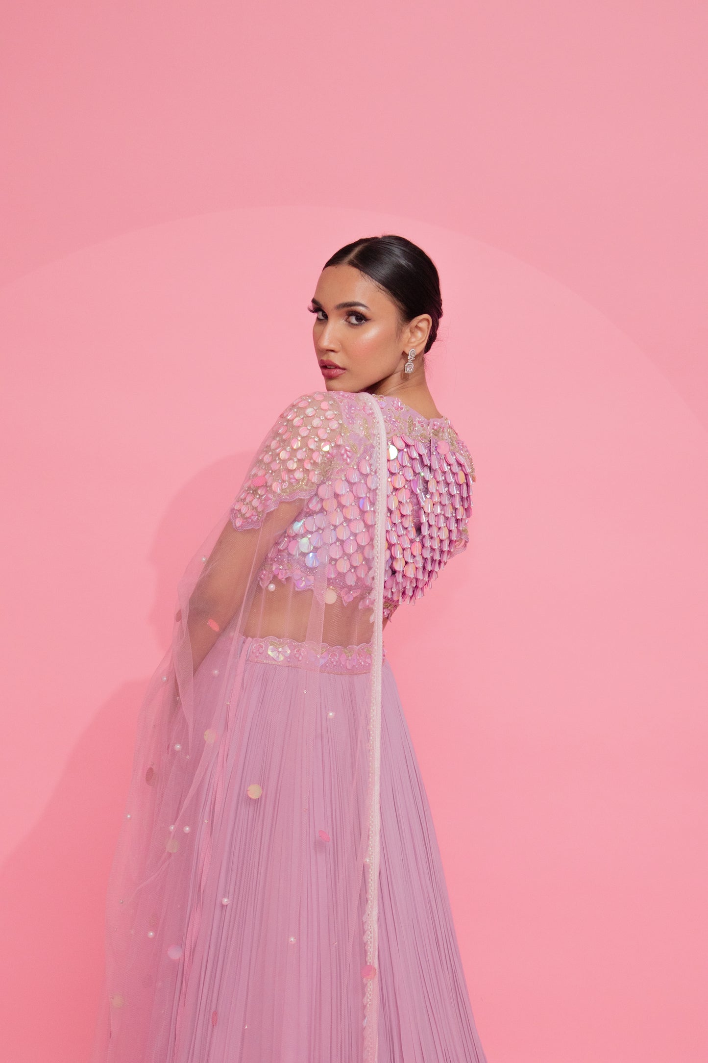 Sequin Delight: Lavender Bliss with Embroidered Grace