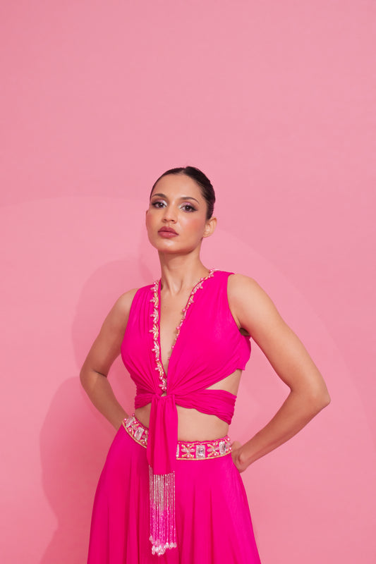 Ethereal Elegance: Sequin-Embellished Fushia Pink Ensemble