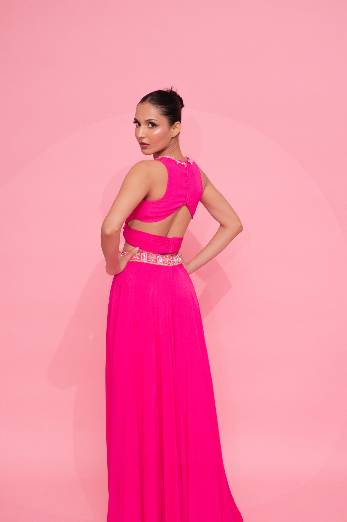 Ethereal Elegance: Sequin-Embellished Fushia Pink Ensemble