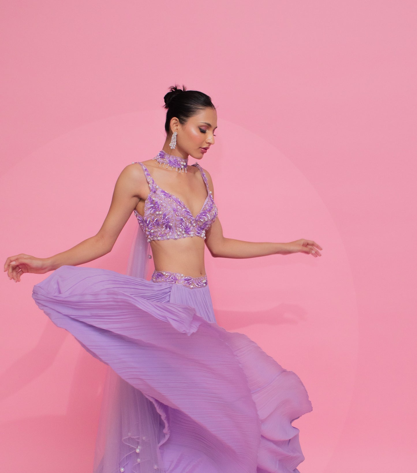 Harleen Sethi X Anshika Tak Label ( Lavender Dreamscape - ensemble that embodies glamour & finesse)