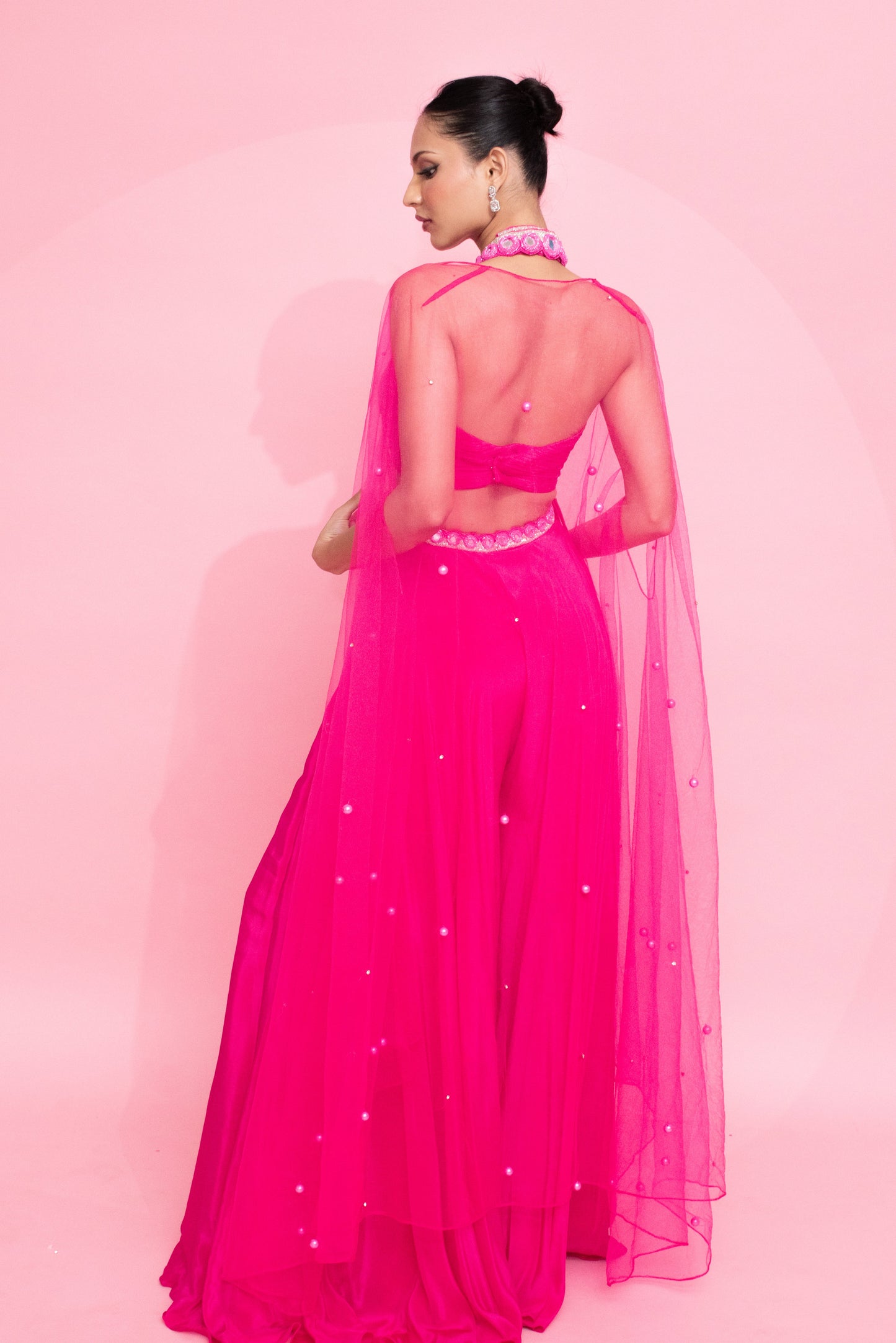 Pryanka Talukdar X Anshika Tak Label (Mirror Magic: Pink Ruched Halter Neck Blouse)