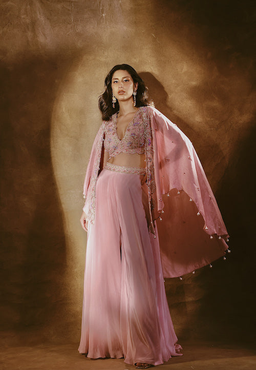 Ethereal Elegance: Mauve Pant Set with Embroidered Jacket