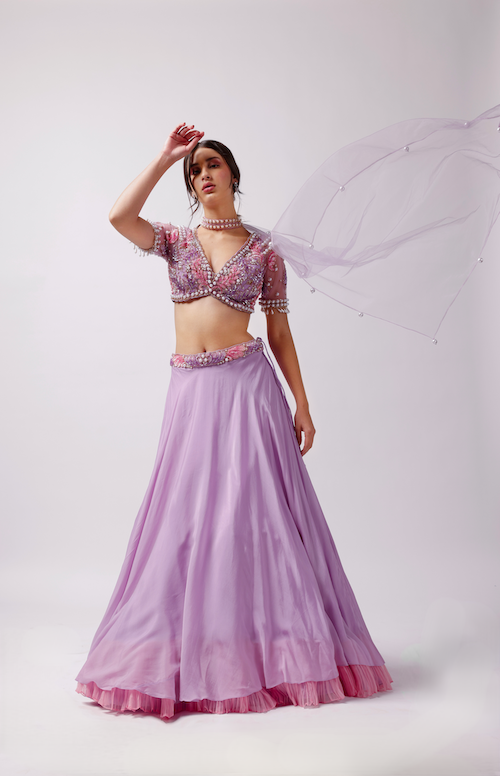 Lavender Dreams: Solid Lavender Net Lehenga Ensemble