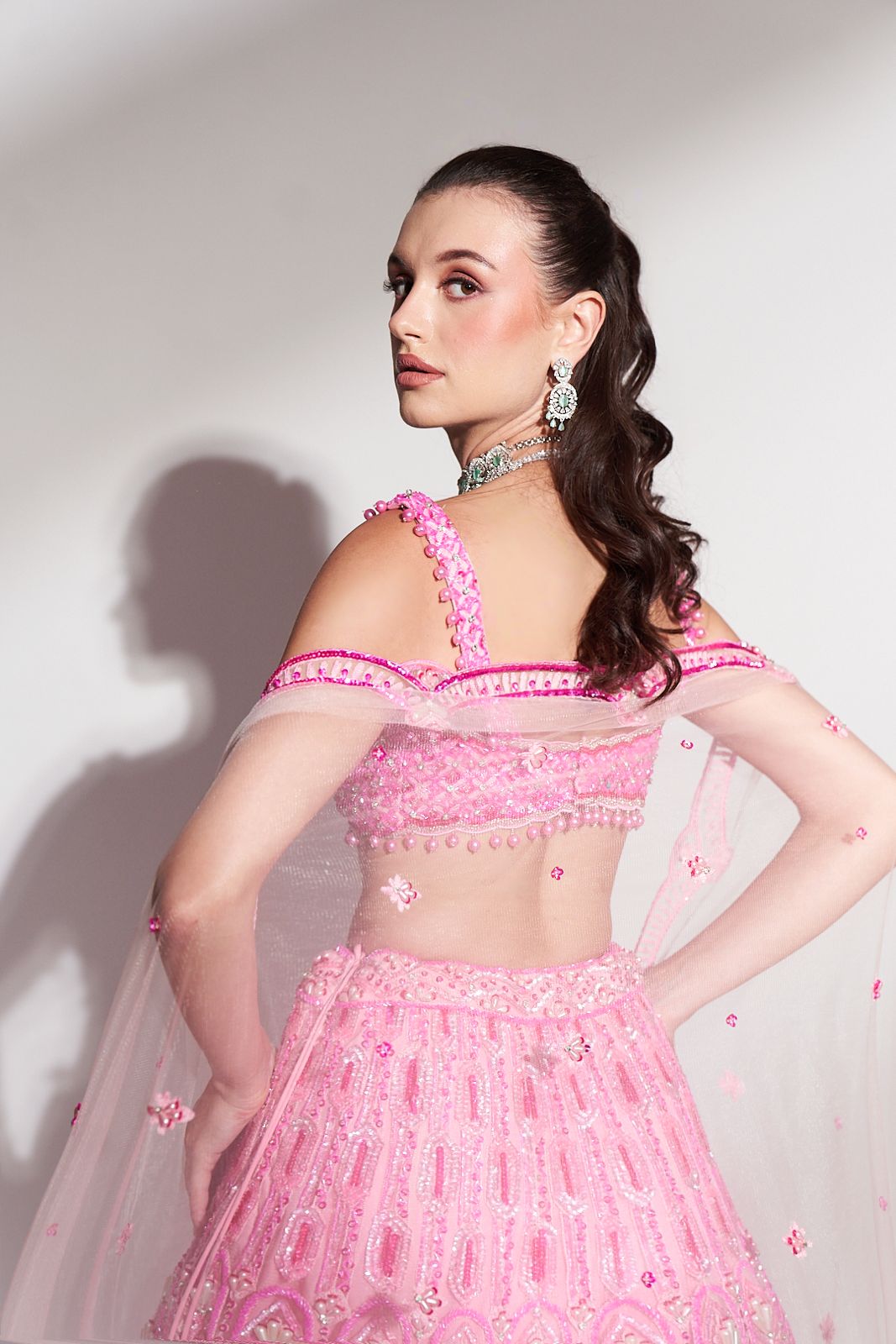 Rosé Radiance: Pink Embroidered Lehenga with Sequins and Beaded Accents