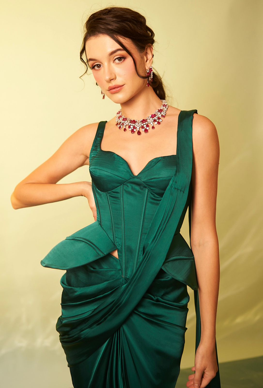 Emerald Green Corset Drape Saree