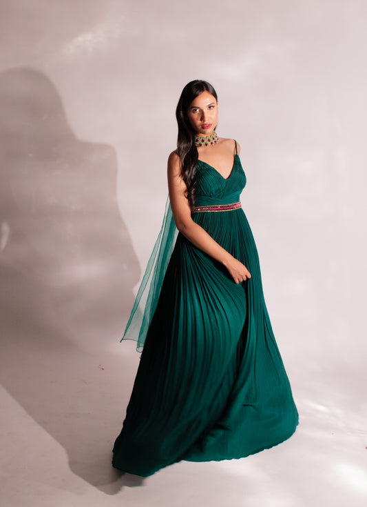 Sage Spirit- Unveil Elegance & Embrace Enchantment with our ruched suit & choker neck dupatta