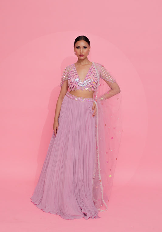 Sequin Delight: Lavender Bliss with Embroidered Grace