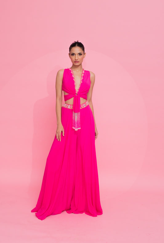 Ethereal Elegance: Sequin-Embellished Fushia Pink Ensemble