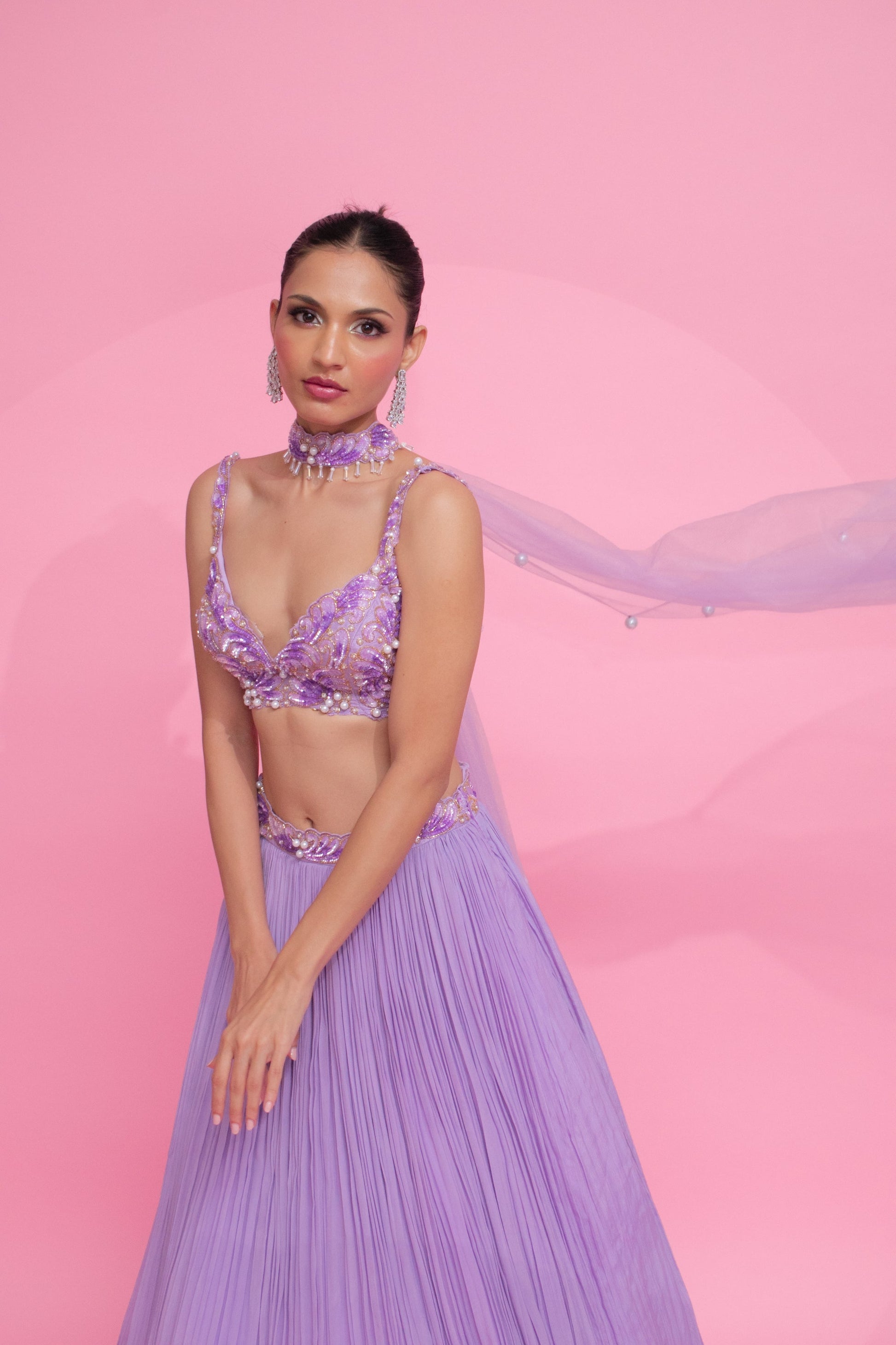 Harleen Sethi X Anshika Tak Label ( Lavender Dreamscape - ensemble that  embodies glamour & finesse)