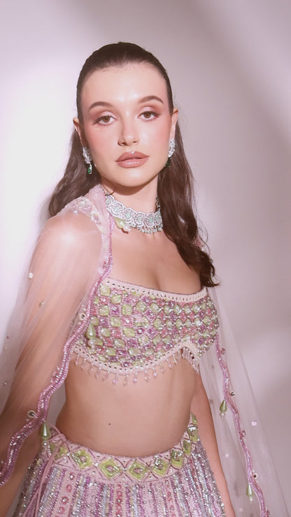 Pastel Symphony: Multi-Hued Embroidered Lehenga with Sequins and Mirror Accents